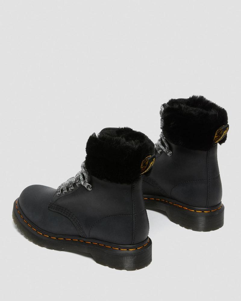 Women's Dr Martens 1460 Serena Collar Faux Fur Lined Lace Up Boots Black | AU 199CTV